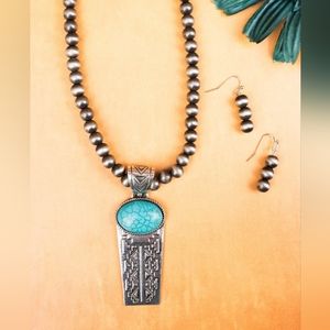 BIGLAKE TURQUOISE & COPPER PEARL NECKLACE AND EARRING SET